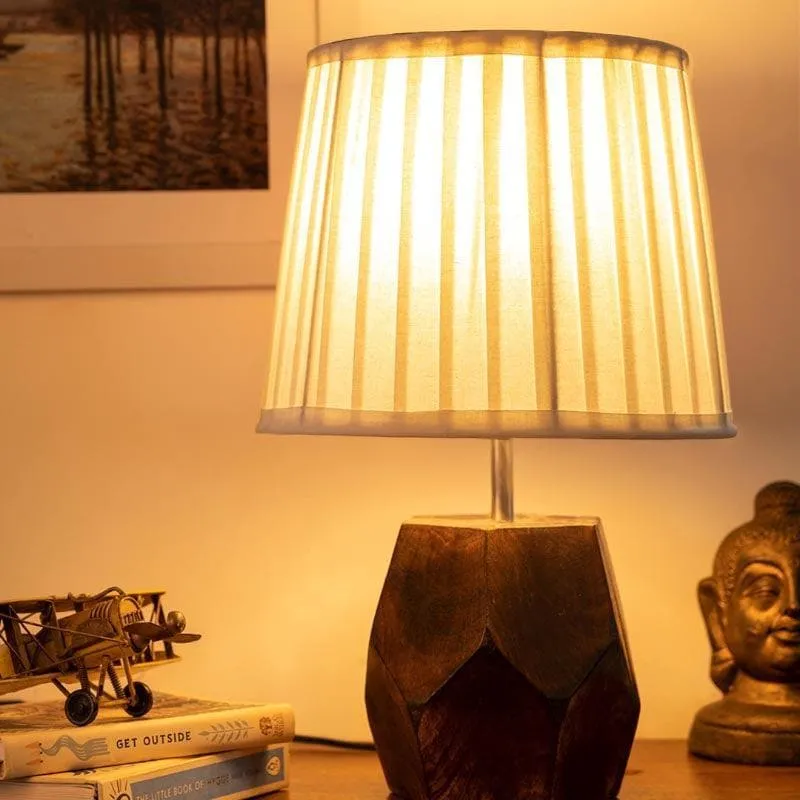 Illeana Pleated Hexa Dome Fabric Table Lamp - White,Brown media 1