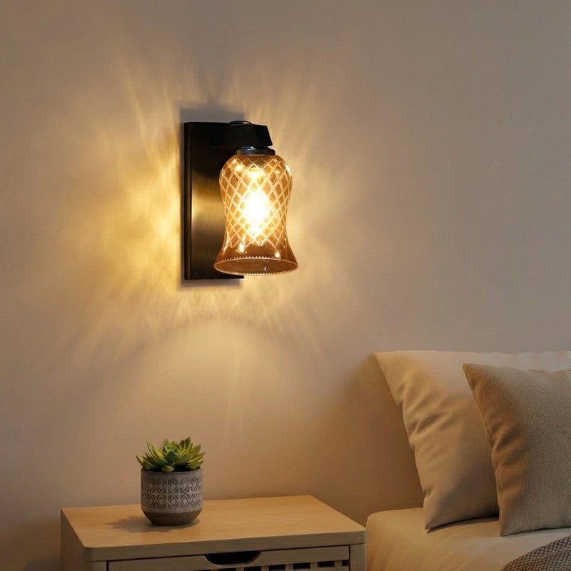 Crystal Lattice Wooden Base Glass Wall Lamp