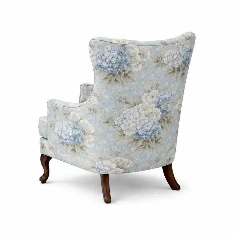 Imperia Teak Wood & Velvet Floral Lounge Chair media 5