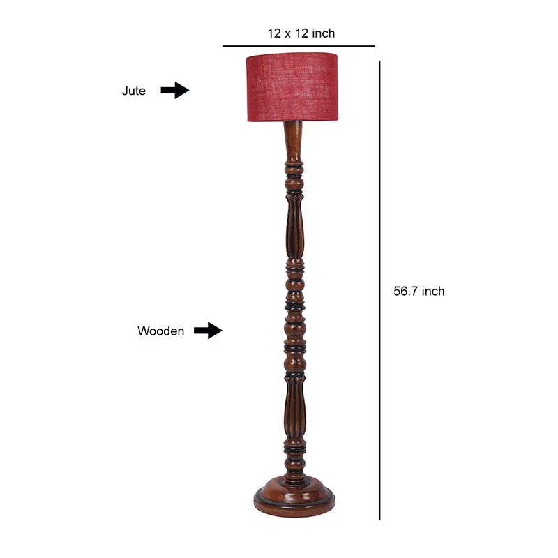 Masiya Vintage Wooden Floor Lamp With Jute Shade - Maroon media 3
