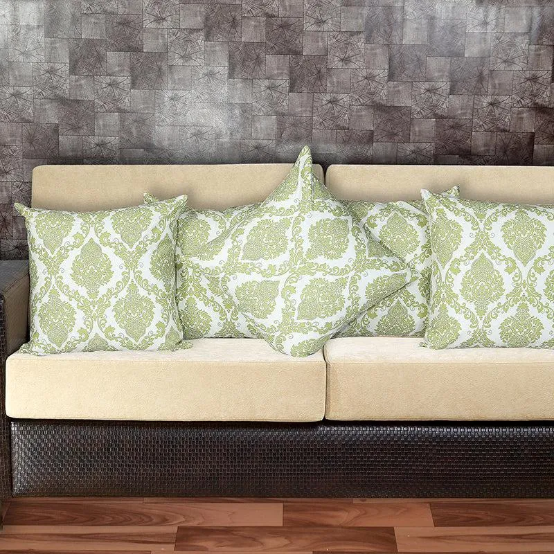 Tameira Jacquered Motif Printed Cushion Cover (Green) - Set Of Five media 1