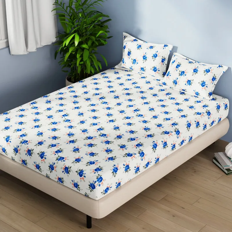 Serina Flora Cotton Bedsheet (Blue) - 144 TC media 4