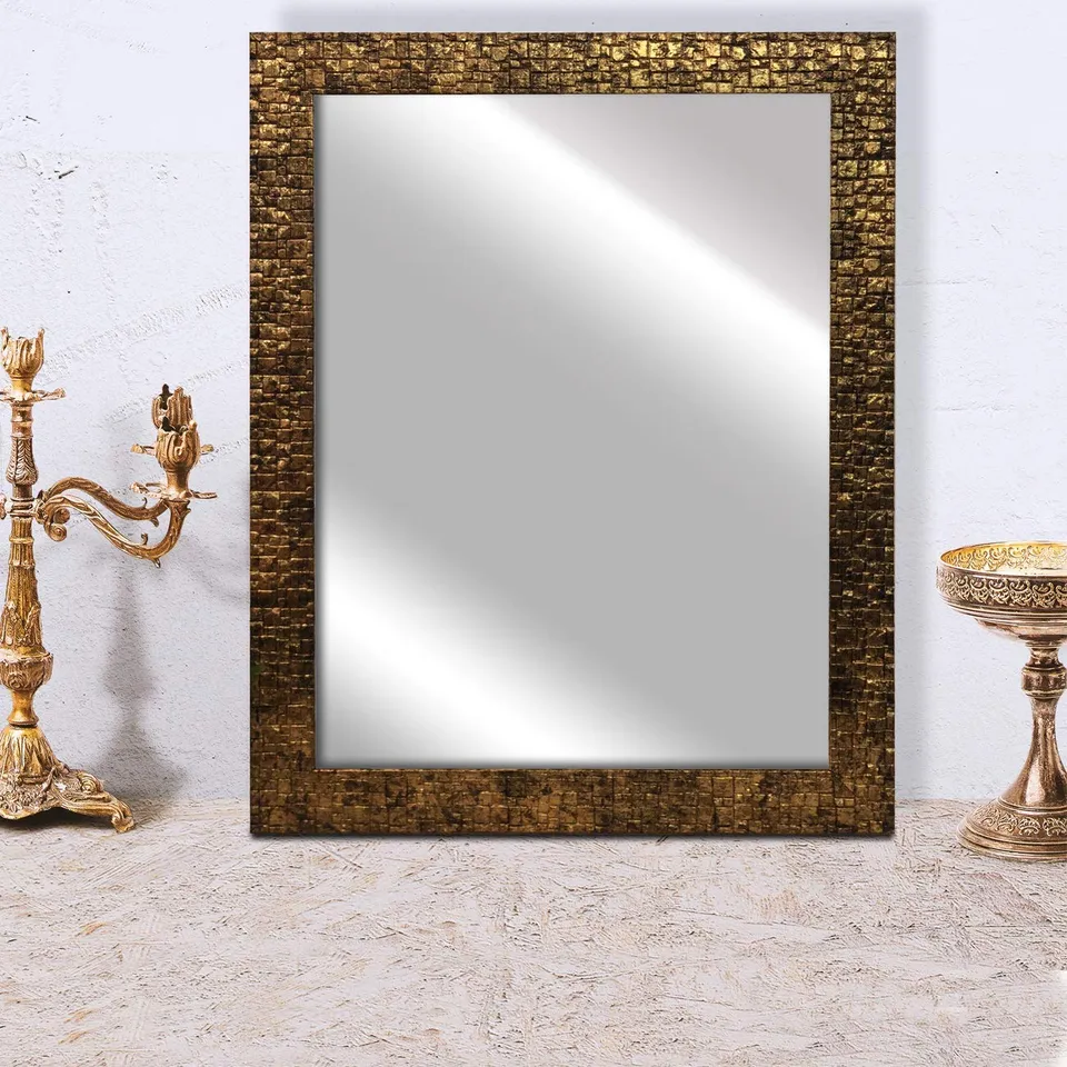 Rustic Wooden Tile Pattern Wall Mirror media 1