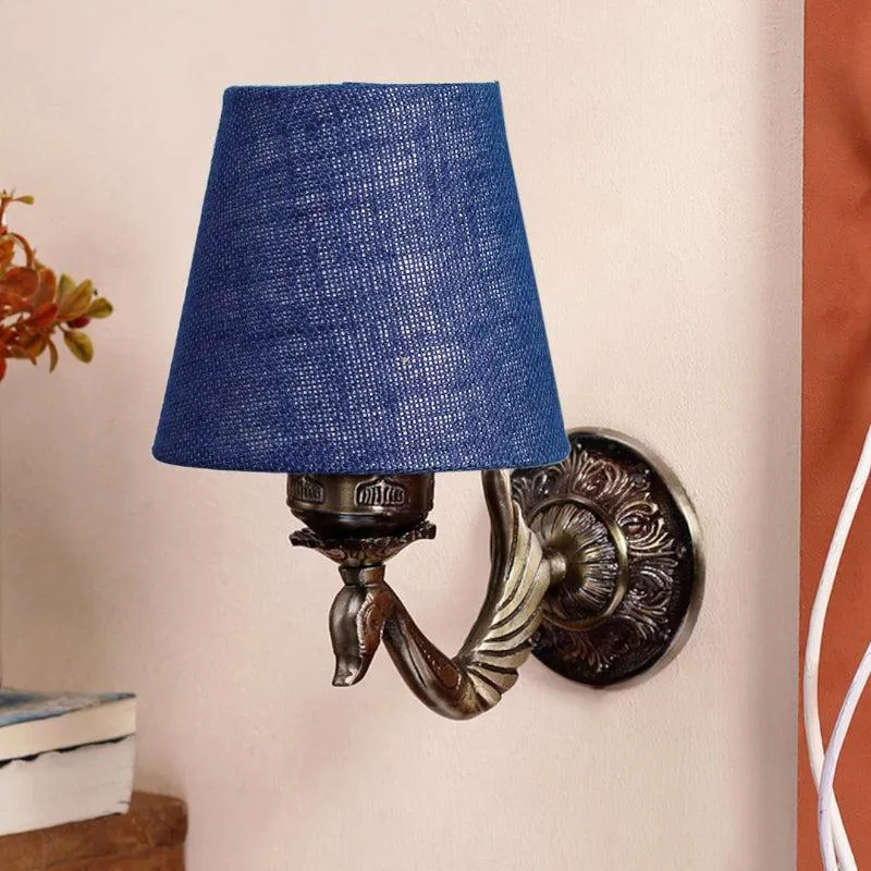 Amro Retro Conical Fabric & Metal Wall Lamp - Blue media 3
