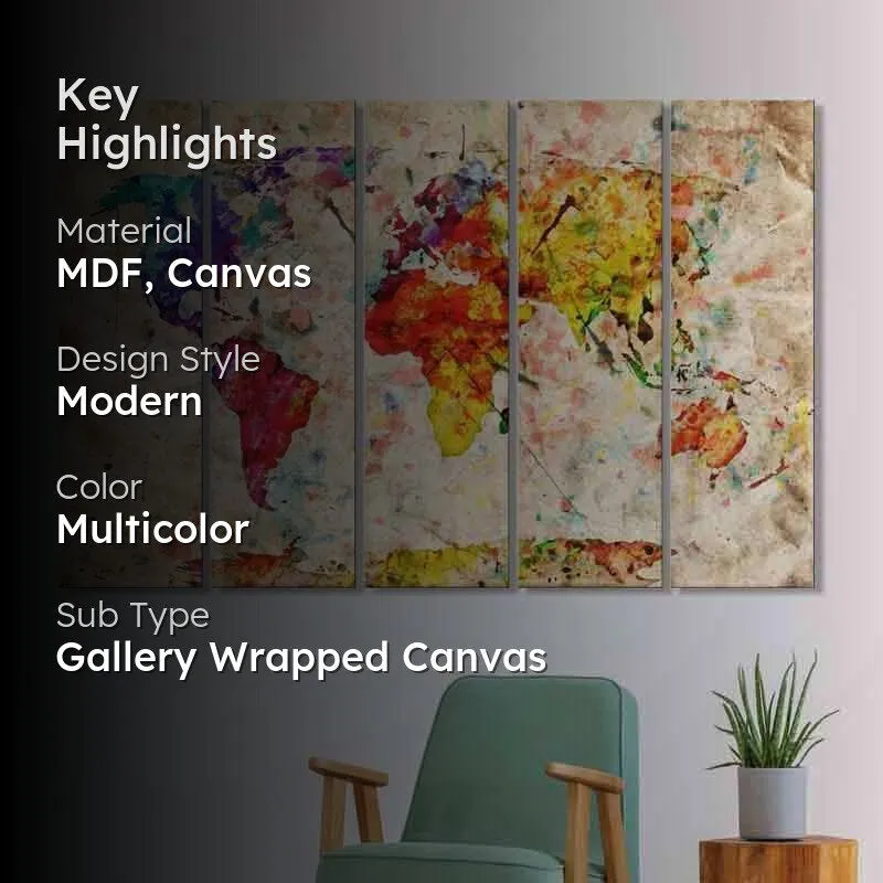 World Map Canvas Wall Art - Five Piece Set media 2