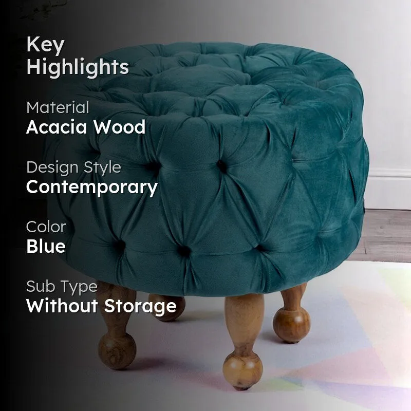 Jverix Acacia Wooden Ottomans - Blue media 2