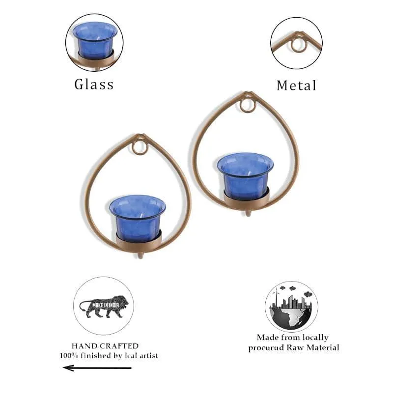 Gold Drip Sconce Candle Holder (Blue) - Set Of Two media 6