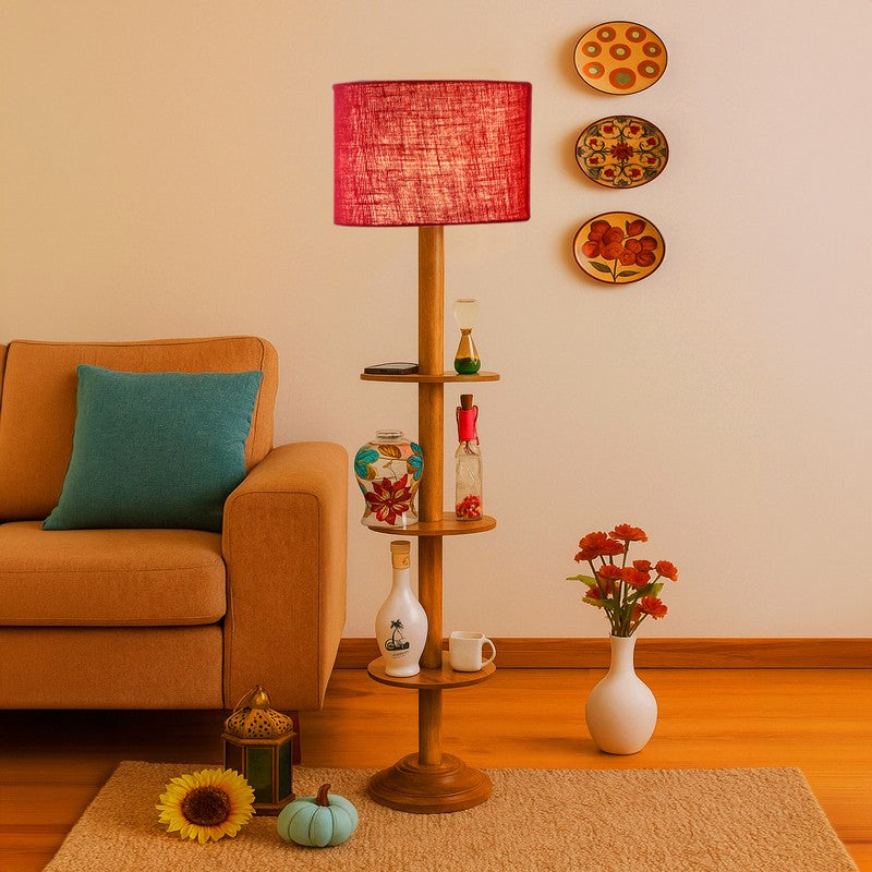 LumiCrate Tower Wooden Floor Lamp - Maroon