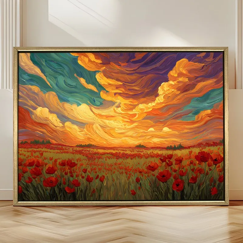 Poppy Horizon Canvas Wall Painting With Frame media 4