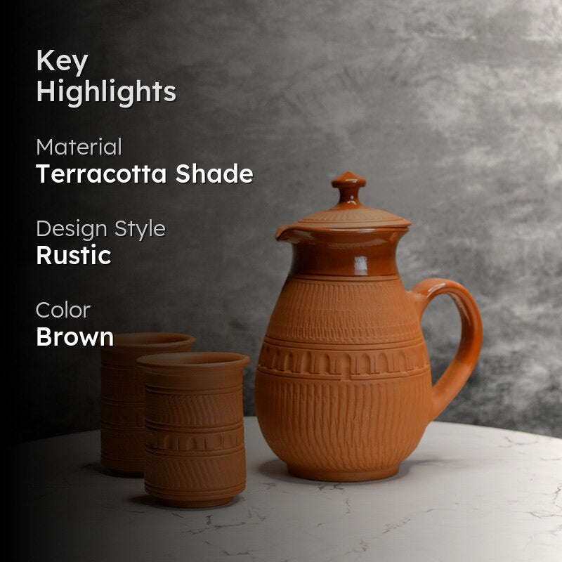 Linear Terracotta Jug with Glasses - Three Piece Set media 2