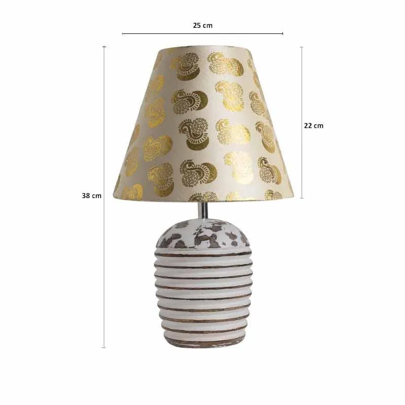 White Fabric Table Lamp - White,Gold media 6