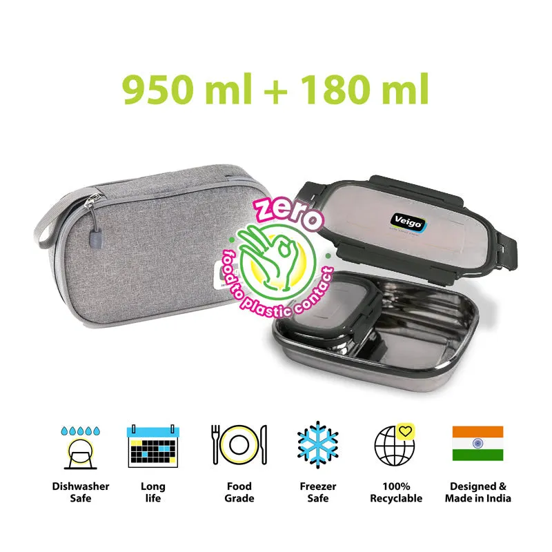 Delico Pack Black Lunch Box With Insulated Pouch (775 mL /150 mL) - Three Piece Set media 6