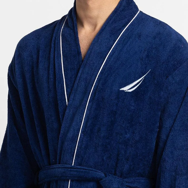Nautica Men's Cashmere Dreams Cotton Bath Robe - Navy Blue media 6
