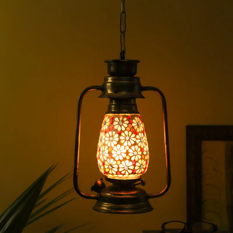 Admya Mosaic Lantern Glass Ceiling Lamp - Gold media 1
