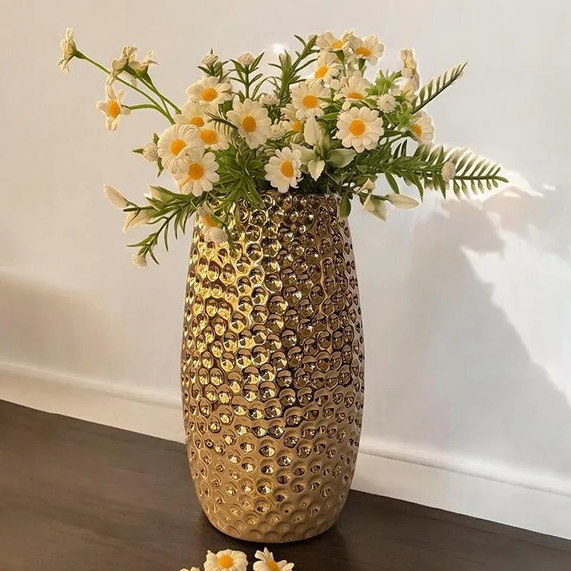 Rain Ridge Textured Ceramic Vase (Gold) - Medium media 3