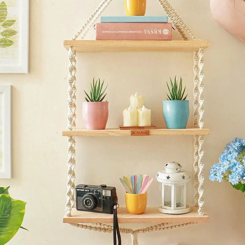 Wimara Boho Cotton Macrame Hanging Shelf media 3