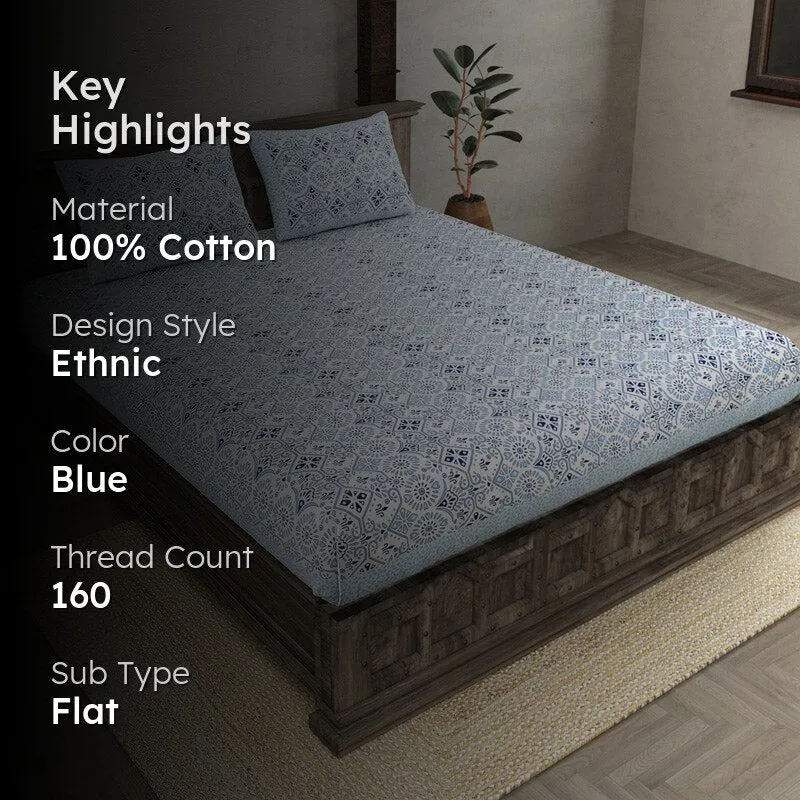 Madhuprerna Printed Cotton Bedsheet (Blue) - 160 TC media 2