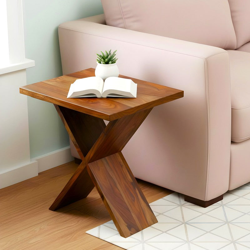 Everox Sheesham Wooden Side & Bedside Table - Brown