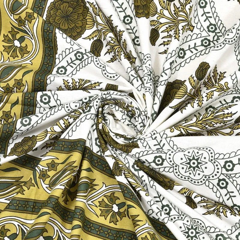 Vineen Cotton Bedsheet (Olive Green,White) - 240 TC media 5