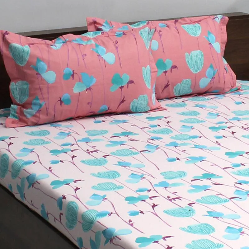 Prisha Floral Cotton Bedsheet (Pink,Blue) - 110 TC media 4