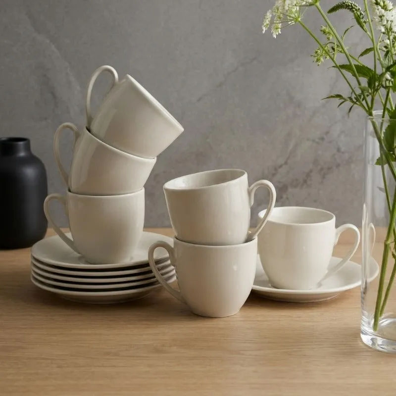 SipDelight Porcelain Cup & Saucer (White/190 mL Each) - Set of Six - 1
