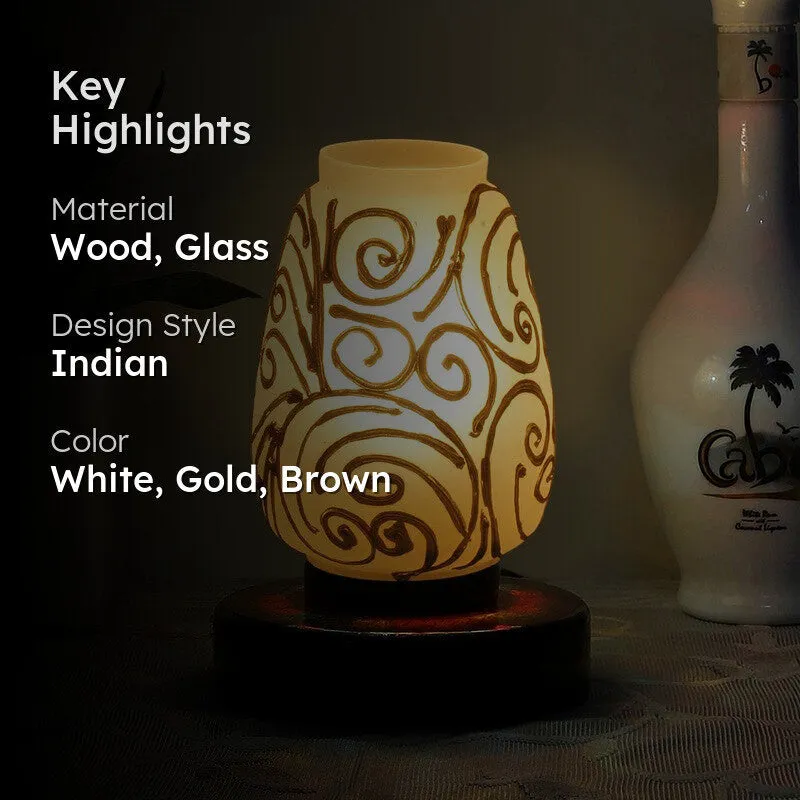 Gloflare Glass Table Lamp With Wooden Base - White media 2