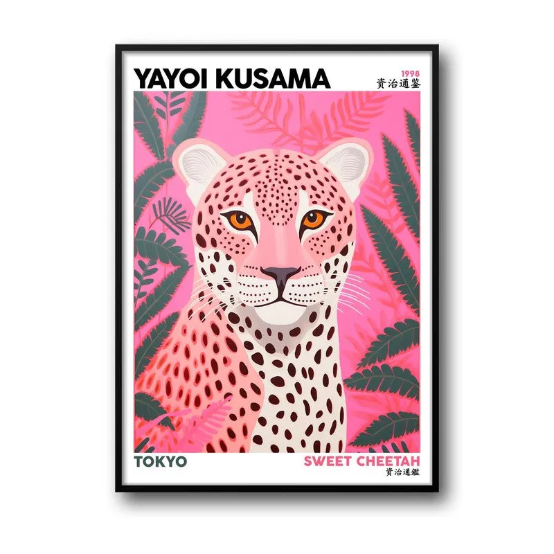 Sweet Cheetah Inspired by Yayoi Kusama Archival Canvas Wall Art - Black Frame media 5