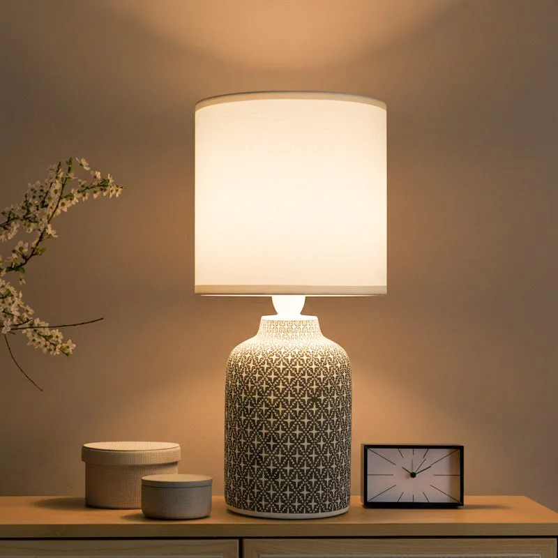 Moroccan Hue Concrete LED Fabric Table Lamp - White,Grey media 1