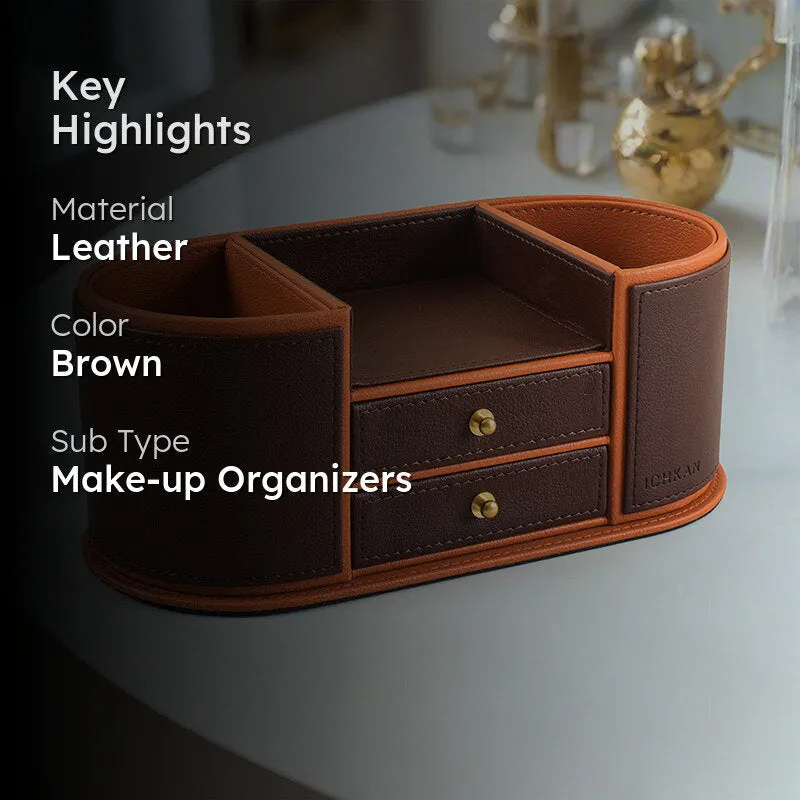 Tisca Curve Faux Leather Desk Organizer - Brown media 2