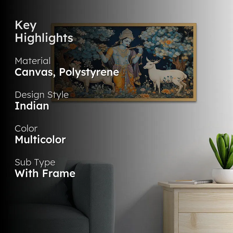 Krishna Bhavana Canvas Wall Painting With Frame media 2