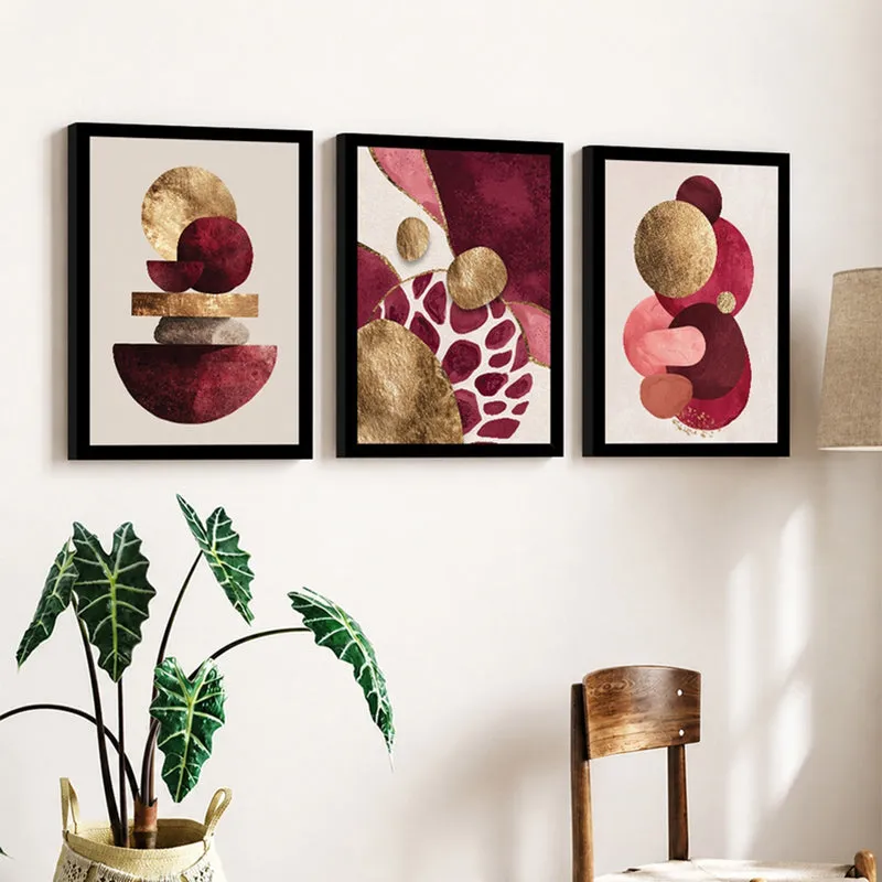 Crimson Balance Abstract Wall Art - Set Of Three media 3