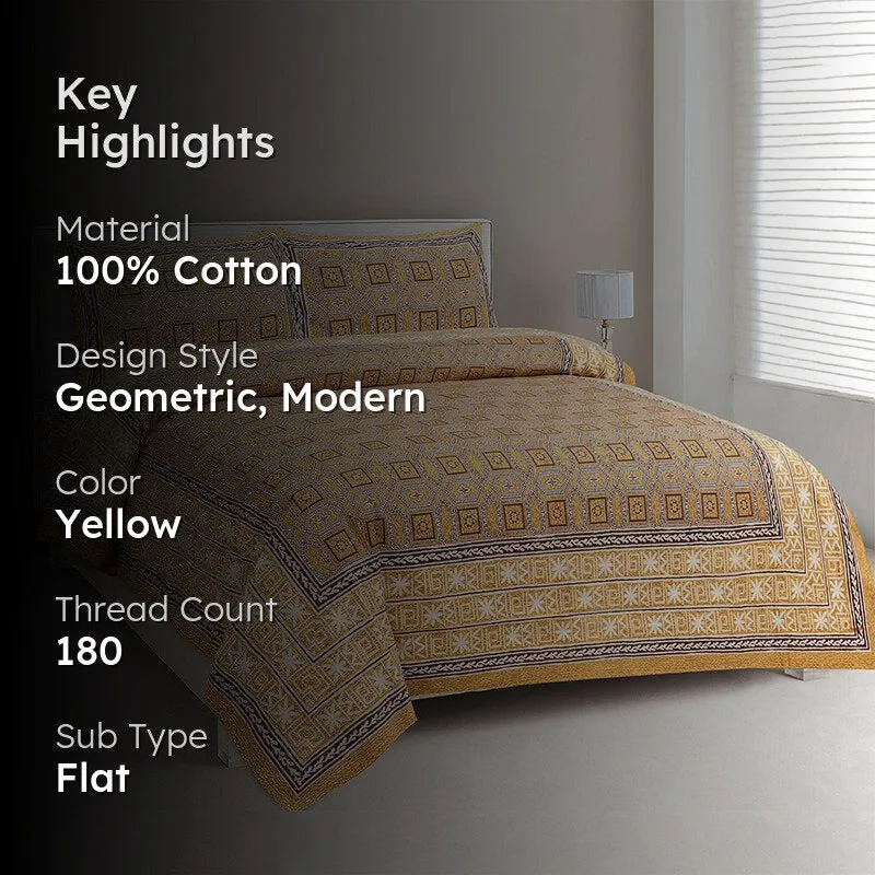 Shara Ethnic Cotton Bedsheet (Yellow) - 180 TC media 2