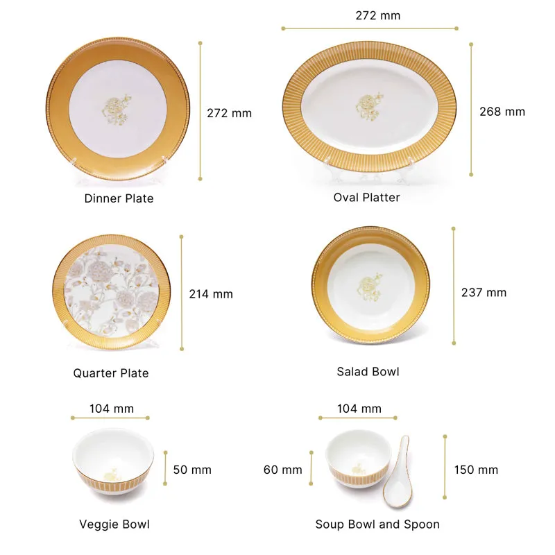Gilded Iris 24k Gold Brushed Porcelain Dinner Set (Gold) - 33 Piece Set media 13
