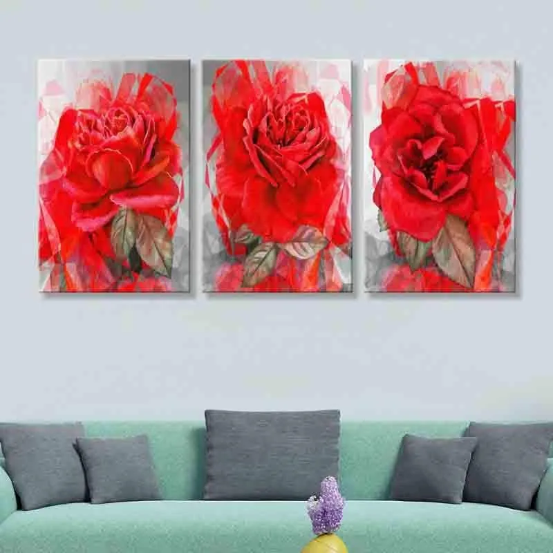 Big Rose Poly Canvas Wall Art - Set of Three media 1