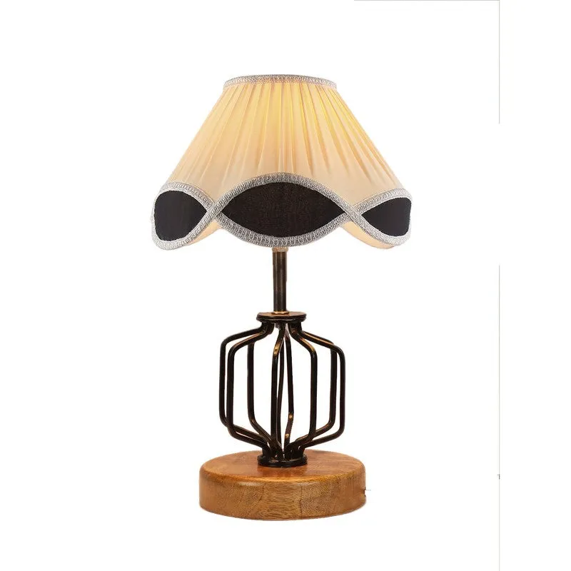 Aurenda Cotton Table Lamp With Wooden Base - Ivory media 7