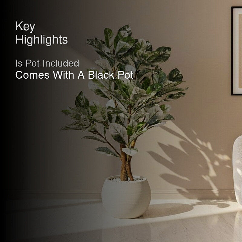 Faux Everlasting White Croton Tree With Black Plastic Pot - 110 cm (3.6 ft) media 2