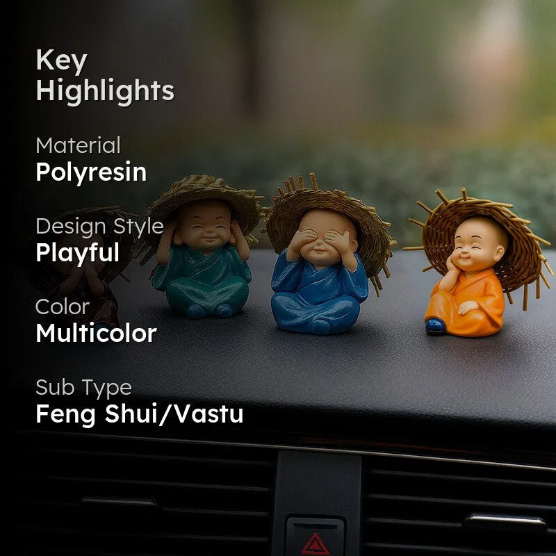 Baby Monk with hat Showpiece - Set Of Four media 2