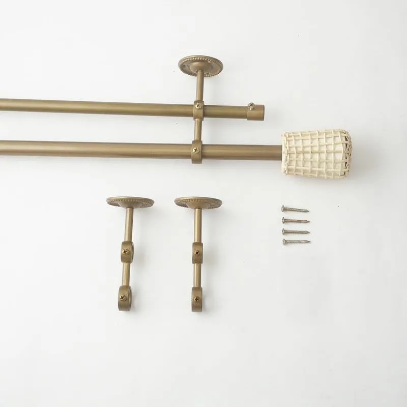 Lattice Duo Extendable 1" Double Curtain Rod With Round Finial & Brackets media 3