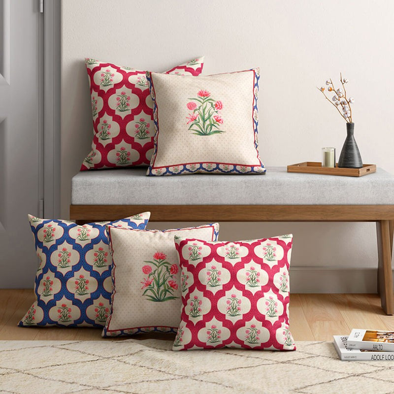 India Circus Poppy Portal Printed Velvet Cushion Cover - Set Of Five media 3