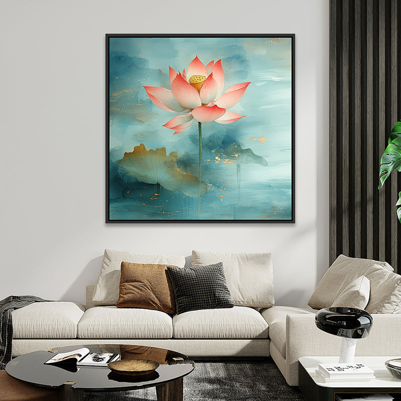Faded Padma Canvas Wall Painting With Frame - Black