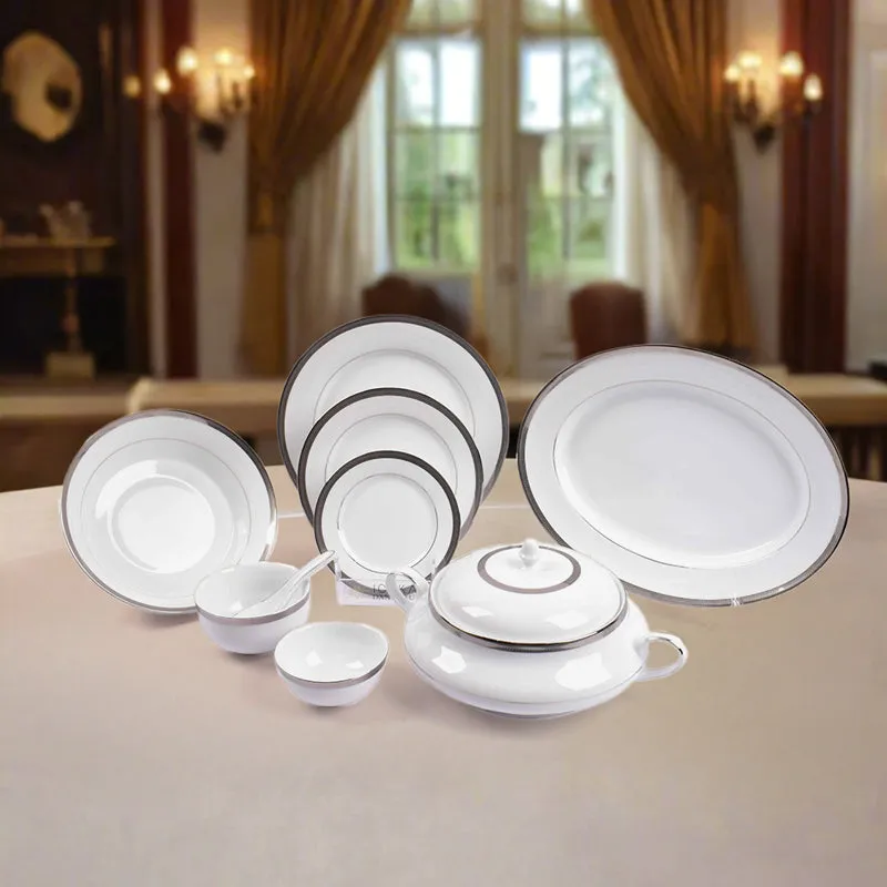 Vienna 24k Gold Brushed Porcelain Dinner Set (Platinum) - 41 Piece Set media 4
