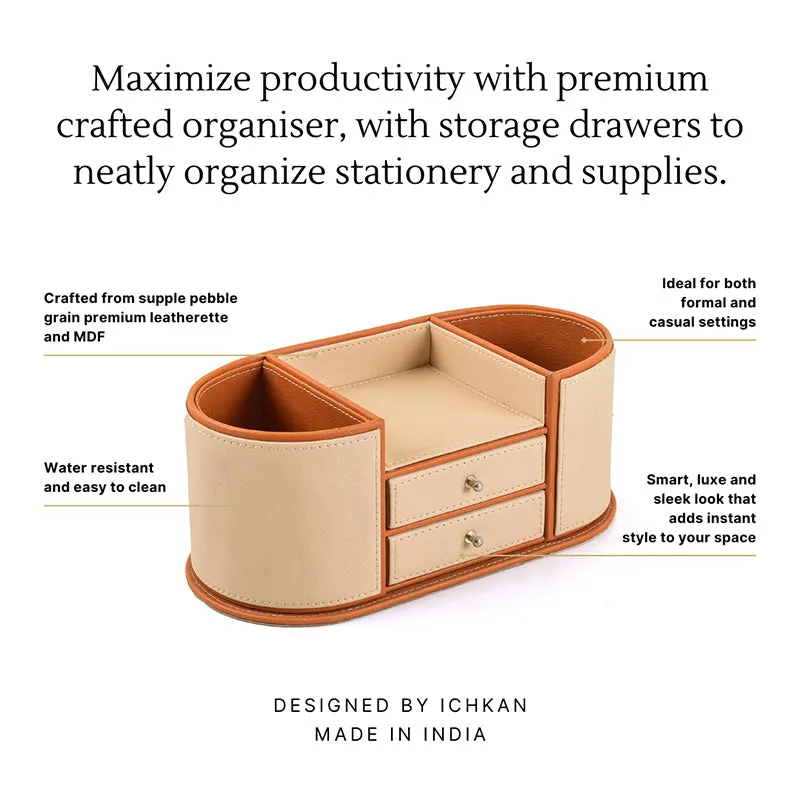 Tisca Curve Faux Leather Desk Organizer - Beige media 3