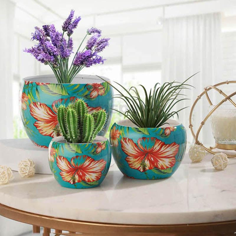 Hibiscus Handcrafted Planter - Set Of Three media 4