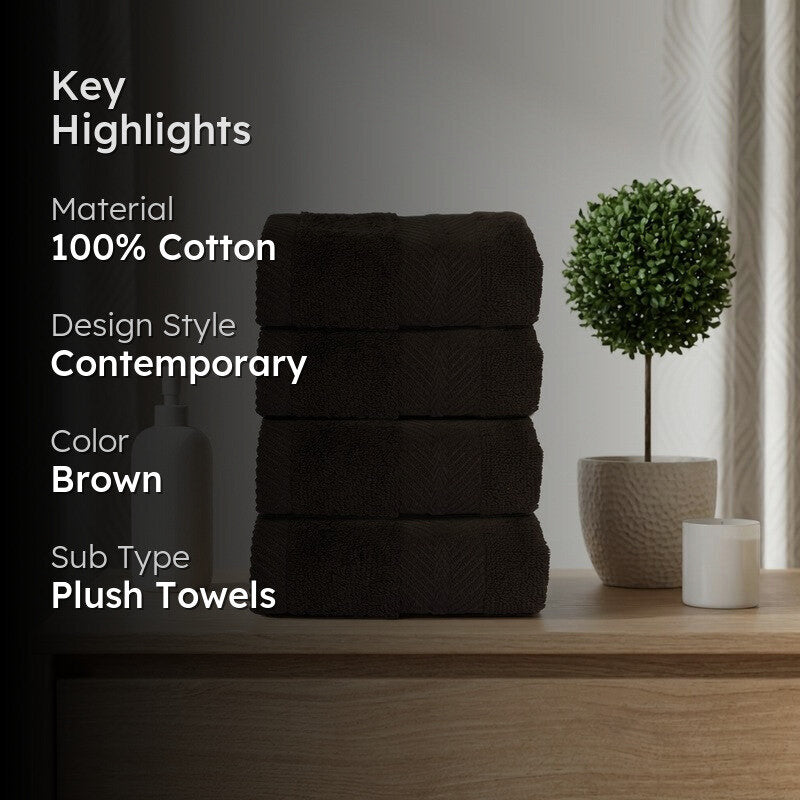 PlushAura Cotton Face Towel (Dark Brown) - Set Of Four media 2