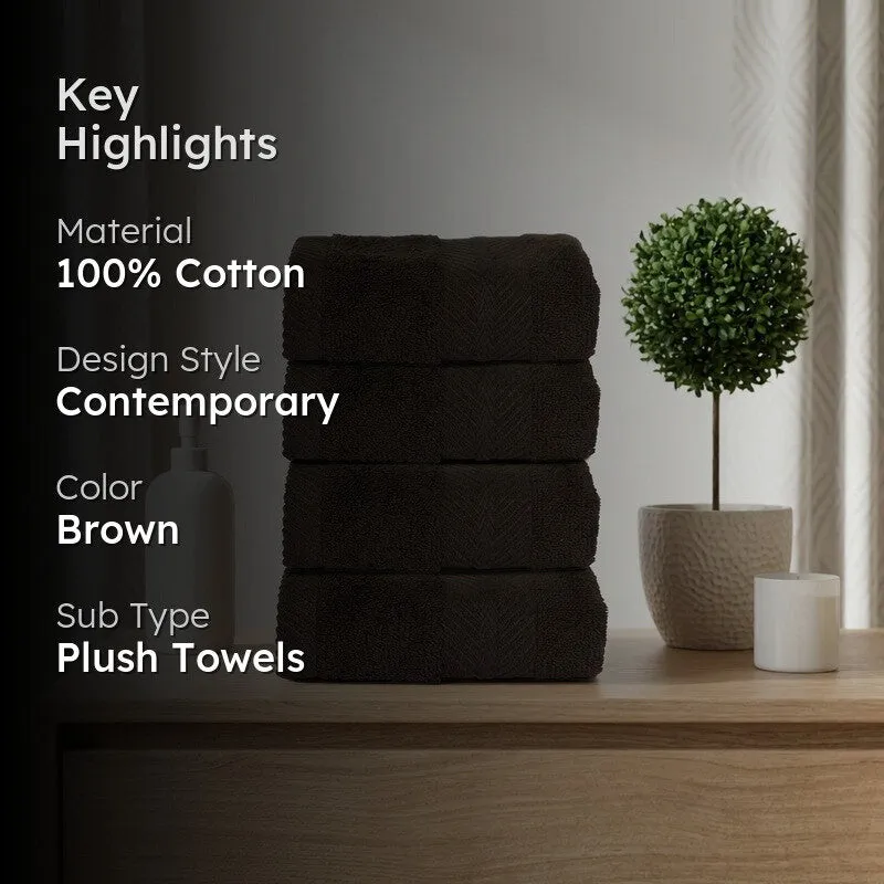 PlushAura Cotton Face Towel (Dark Brown) - Set Of Four media 2