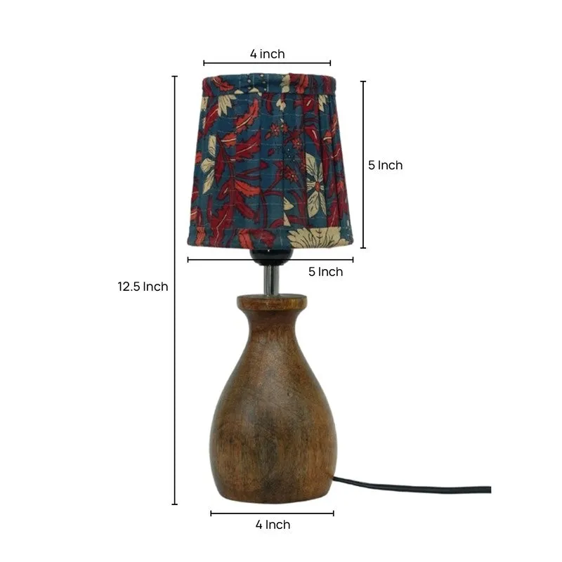 Noir Bloom Wooden Base Cotton Table Lamp - Blue,Red,Brown media 5
