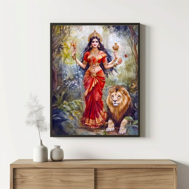 Jagat Janani Spiritual Archival Paper Wall Painting With Frame - Black
