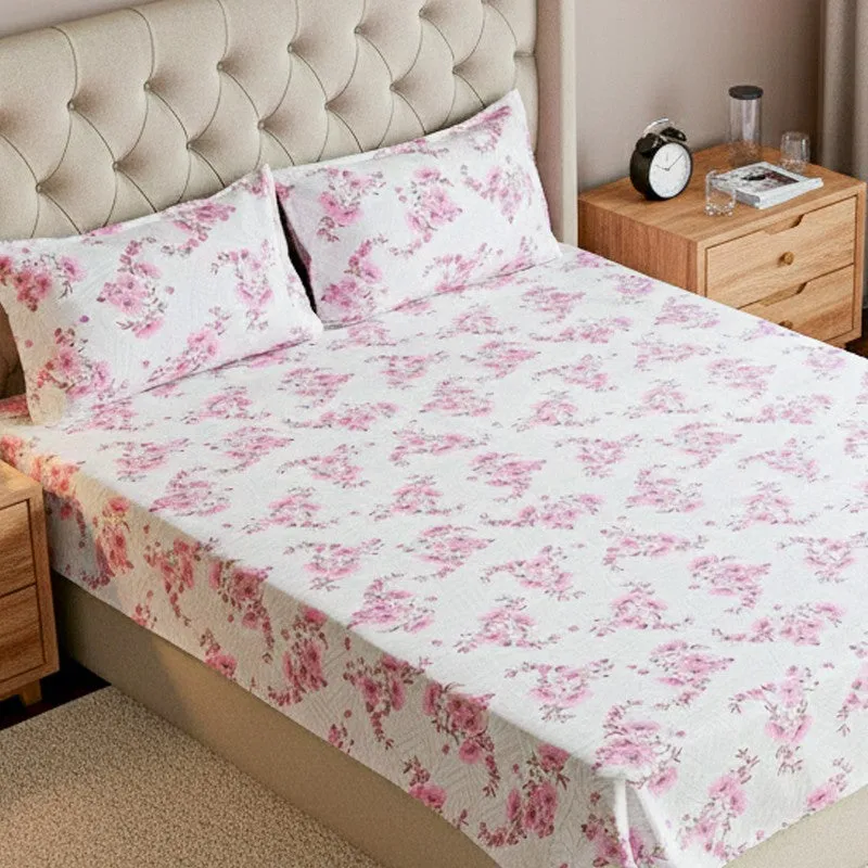 Coquette Floral Cotton Bedsheet (Pink) - 180 TC media 3