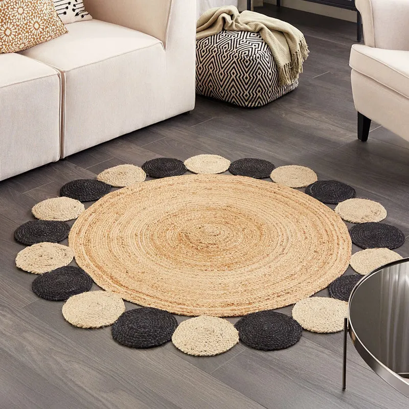 Plait Flora Braided Jute Area Rug - Black, Beige media 3