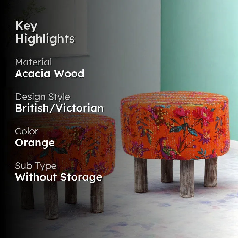 Rverix Acacia Wooden Ottomans (Orange) - Set Of Two media 2
